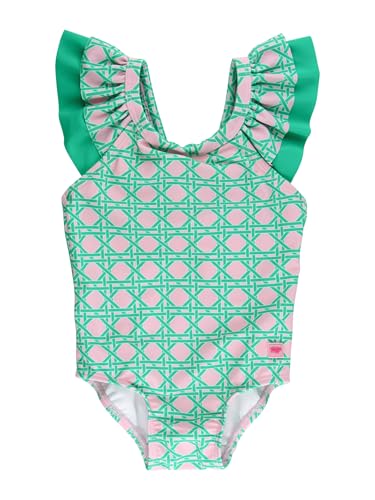 Image of RuffleButts Girls UPF50+ Sun Protection Ruffle V-Back One Piece Swimsuit