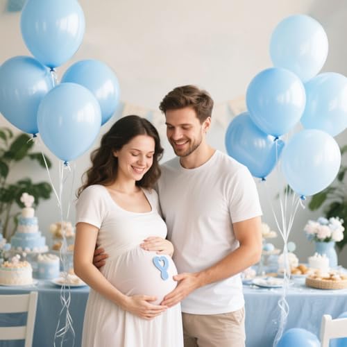 Image of Pastel Blue Latex Party Balloons 30 Pack 18 inch Round Light Blue Balloons for Wedding Baby Shower Gender Reveal Birthday Party Decoration