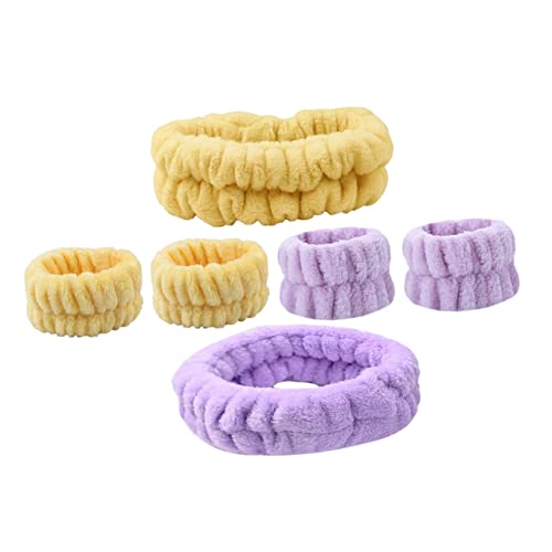 Lurrose 2 Juegos De Muñequeras De Lavado Diademas Para Mujer Kits De Cuidado De La Piel Conjunto De Maquillaje Para Mujer Diadema De Spa De Franela Diademas De Ducha Toallas De
