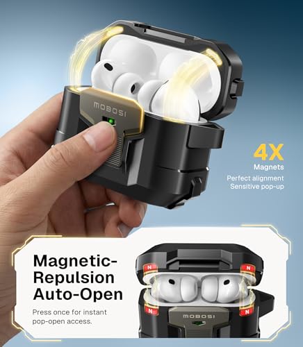 Image of MOBOSI for AirPods Pro 3 Case 2025 with Drop-Proof Lock, Cleaning Kit & Keychain, Compatible with MagSafe, Military-Grade Protection Hard Cover for iPods Pro 3rd Generation, Black