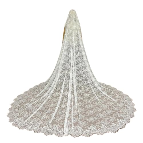 Velos de novia largos encaje catedral tul nupcial bordado mantilla blanca