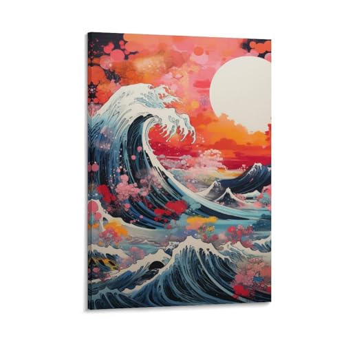 Vagues au style japonais - Impression sur toile murale motif mer 40x60cm
