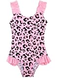 XiaoMoSha Bathing Suits for Girl One Piece Swimsuit Ruffled Straps Summer Swim Suit Quick Dry Beach Swimwear for Kids PinkLeopard 110 (4-5Y)