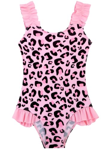 Image of XiaoMoSha Girls One Piece Swimsuit Ruffled Straps Bathing Suits Summer Swim Suit Quick Dry Beach Swimwear for Kids 3-10 Years