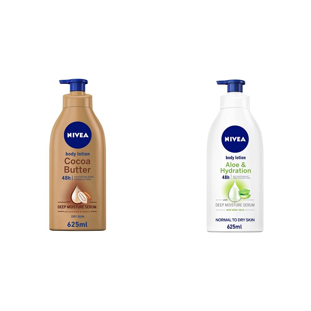 Body Lotion Dry Skin, Cocoa Butter Vitamin E, 625ml & Body Lotion Hydration, Aloe Vera, Normal to Dry Skin, 625ml