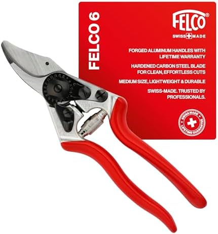Felco F6 Pruning Shears – 7.7" Swiss-Made Garden Clippers for Medium Hands | Hand Pruners for Gardening | Garden Tool Cutter with Precision Bypass Blade, Forged Aluminum Handles, Replaceable Parts