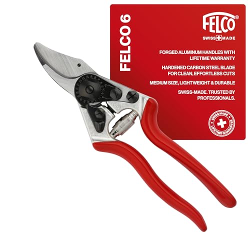 Felco F6 Pruning Shears – 7.7' Swiss-Made Garden Clippers for Medium Hands | Hand Pruners for Gardening | Garden Tool Cutter with Precision Bypass Blade, Forged Aluminum Handles, Replaceable Parts