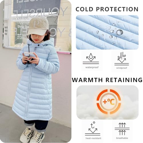 4-14 Years Boys Girls Long Lightweight Hooded Puffer Jacket Packable Water-Resistant Autumn and Winter Parka Long Down Coats3