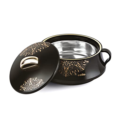 Image of CELLO Midas Casserole Hot Pot Box for Daily Use & Kitchen 1500 ml, Black | BPA Free Serving Inner Steel Insulated Food Grade Airtight Sturdy Handle Casseroles Case Set for Roti Chapati Rice Biryani