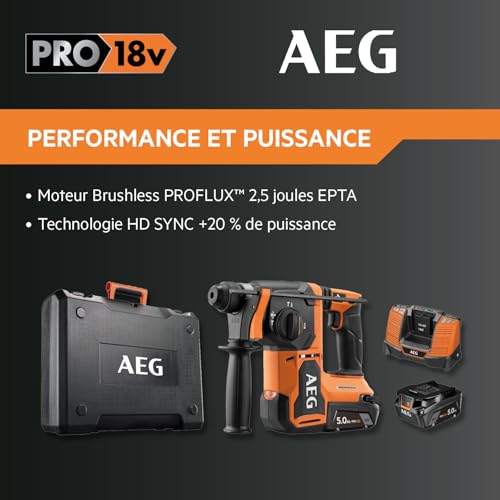 Perforateur burineur SDS+ AEG BBH18BL2 18V Brushless 2 batteries 5 0Ah Chargeur - vue 3