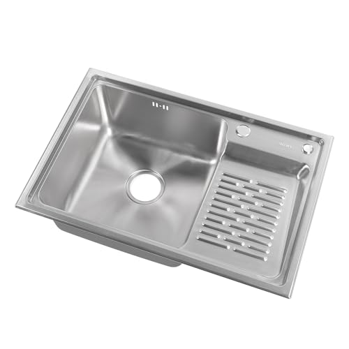 Riuulity Fregadero de Acero Inoxidable, Lavabo Individual Resistente con Tabla de Lavar, Fregadero para Lavadero, de Cocina para Ollas y Sartenes Grandes