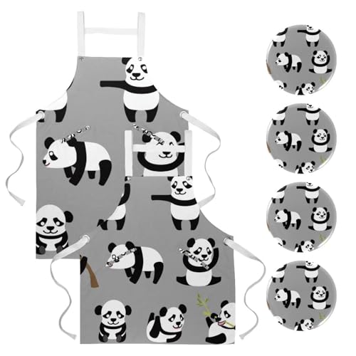 Lot de 2 tabliers de cuisine panda mignon réglables avec broches