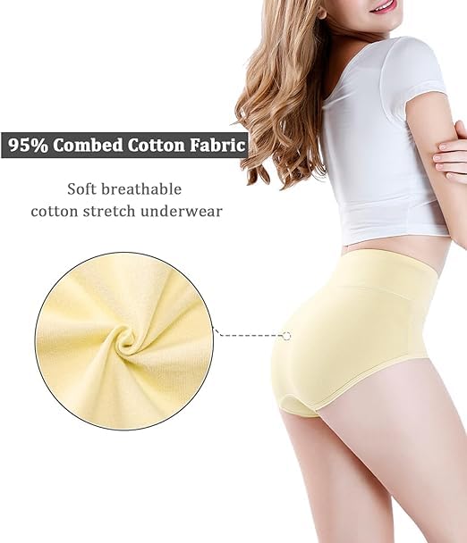 Image of DIVING DEEP Women's Briefs, 4 Pack, High Waisted Underwear, Comfortable Cotton Panties