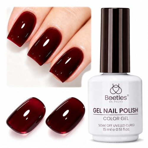 Image of Beetles Dark Red Gel Nail Polish - Cherry Allure 15ML Burgundy Red Jelly Gel Polish Sheer Translucent Cherry Wine Color Soak Off UV French Nail Art DIY Home Manicure Salon Nail Art Gift for Women