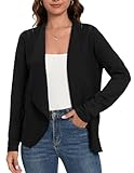 Women's Lapel Blazer Cardigan Long Sleeve Open Front Blazer Sweater with Pockets Cardigan Black XL