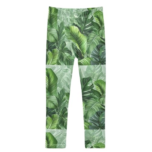 Boccsty Green Leaves Girls Leggings Kids Yoga Pants Dance Active Tights 4T