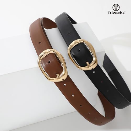 2 Pack Leather Belts for Women Fashion Waist Belt with Liquid Shapes Women Belt for Jeans Pants Dresses4
