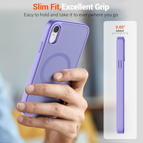 Image of SUPFINE Magnetic for iPhone XR Phone Case Purple | With Screen Protector, Translucent Matte, Compatible with MagSafe, Military Grade Drop Proof, Rugged Shockproof Protective
