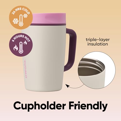 Image of Owala SmoothSip Slider Stainless Steel Insulated Travel Mug, 100% Leak Proof, For Hot and Cold Drinks, Travel Friendly with Sliding Lock Lid, 12oz, BPA Free, Leak Proof, Pink /Tan (Daybreak)