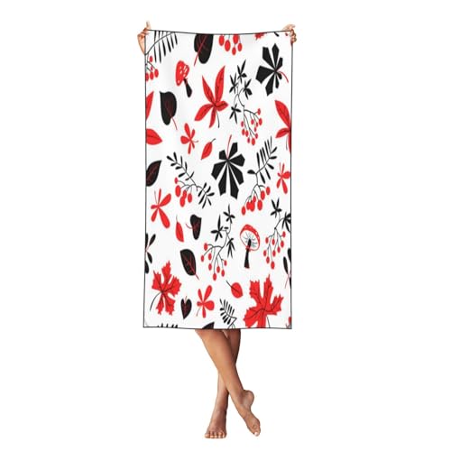 ピーチスキンプレミアムビーチタオル、70x140cm - 超ソフト、速乾性、砂に強い、超吸収性、軽量でコンパクト - バスルーム、プール、水泳、旅行、スパ、ヨガスパに最適(秋の花、秋の明るい葉、ナナカマドとブドウの果実)