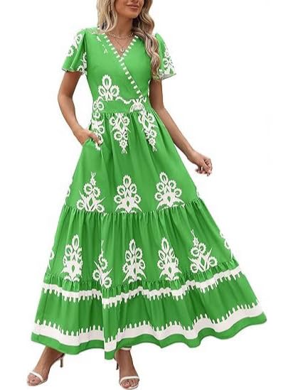 Robe maxi boho à fleurs avec poches latérales et coupe fluide en A