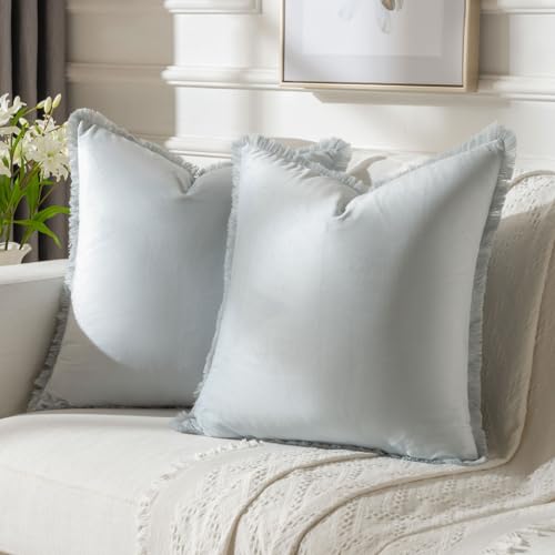 FUTEI Light Blue Velvet Decorative Throw Pillow Covers 18x18 Set