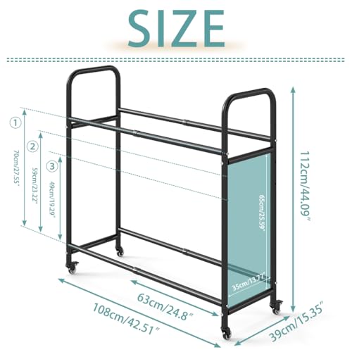 Image of Hershii Rolling Tire Storage Rack Adjustable - Black, Tire Storage Shelf for Garage 24.80-42.51'' x 15.35'' x 44.09''