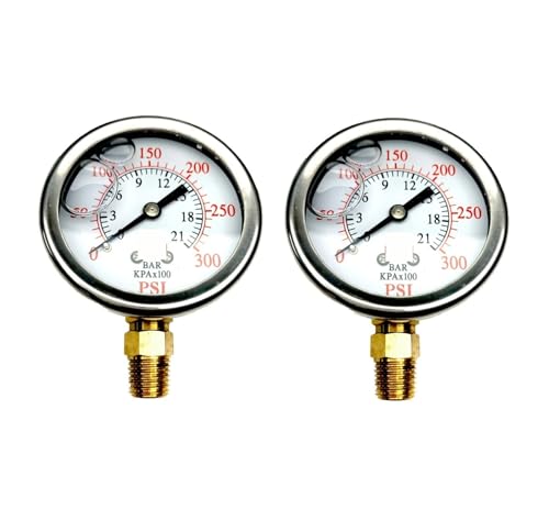 Manomètre de pression d'air 1/4 NPT à cadran 2.5 pouces 0-300 PSI bain d'huile lot de 2