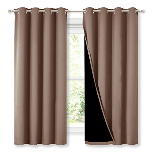 NICETOWN Total Blackout Panels for Nursery, Super Soft, Heavy Duty and Thick Window Treatment Curtains 63 inches Long with Black Lined for Basement, (