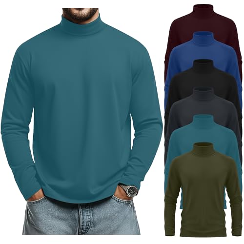 Evervibe 6 Pack Mens Big and Tall Turtleneck Shirts Long Sleeve Loose Fit Tops Basic Pullover Multipack Tees(Gray Blue, Periwinkle, Black, Army Green, Burgundy, Dark Gray,XX-Large)