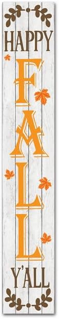 Thanksgiving Fall Welcome Sign Happy Fall Y'all Front Door Sign Vertical Hanging Wood Fall Porch Vertical Sign for Indoor Outdoor Harvest Decoration Autumn Porch & Yard Party Supplies Decor 8"X63"