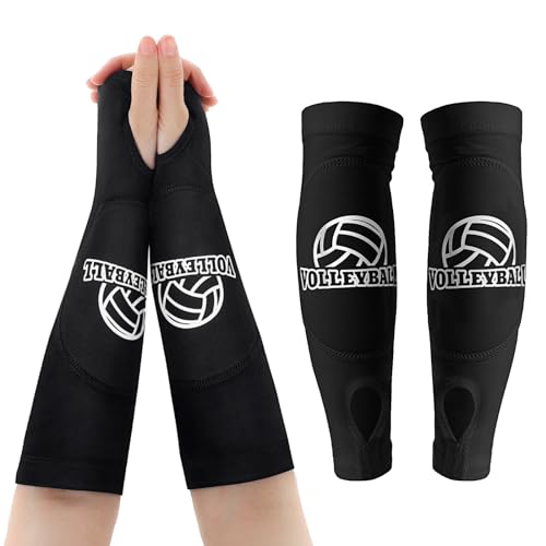 Gjinxi 1 Pair Volleyball Arm Sleeves, Passing Hitting Forearm Sleeves with Protection Foam Pads and Thumbhole, Padded Arm Sleeves Volleyball Essentials Gear for Girls Teen Youth Protect Arms