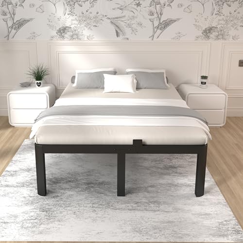 Image of ITIMIDI 16 Inch Bed Frame King Size, Safety Design with Rounded Corner Legs and DIY Headboard, King Size Platform with Storage Space, Heavy Duty Foundation, Noise Free, No Box Spring Needed, Black