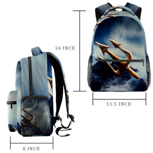 Sac à dos d'école pour filles et garçons grand format motif trident océan