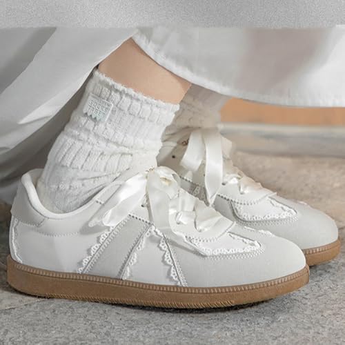 Women’s Lace Detail Casual Sneakers with Lace Border Walking Shoes Ribbon Tie Ballet Flats Shoes Y2K Retro Shoes4