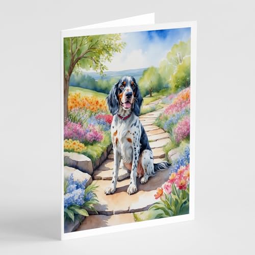 Caroline's Treasures English Setter Spring Path Greeting Cards Pack of 8 Blank Cards with Envelopes Whimsical A7 Size 5x7 Blank Note Cards