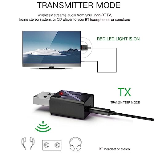 Image of TECHONTO Bluetooth 4.0 Stereo Audio 2in1 Receiver Transmitter Mini Bluetooth AUX RCA USB 3.5mm Jack for TV PC A2 Car Kit Wireless Adapter-Black