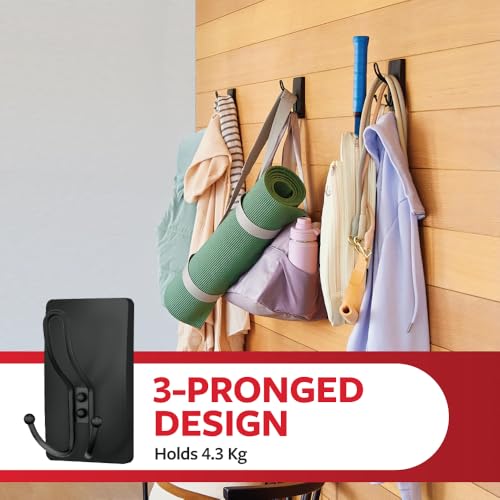 Image of 3M Command XL Matte Black Triple Metal Premium Hook, Holds 4.5 kg, no Paint Damage, Heavy Duty, Holds Strongly, Reusable, Adhesive hooks for wall, Multi-surface, Hanging for Coats, Bags & Accessories (1 Hook, 3 strips)