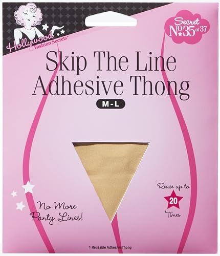 Hollywood Fashion Secrets Skip The Line Adhesive Thong, M/L, Seamless Reusable Coverage With No Panty Lines