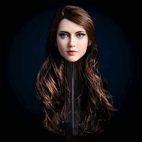1/6 Scale Female Head Sculpt,European Girl Suntan Skin Planted Hair Head Carved For 12Inch Ph Tbl Jo Action Figure Body Collection (Blue Eyes And Brown Hair) #TOP2