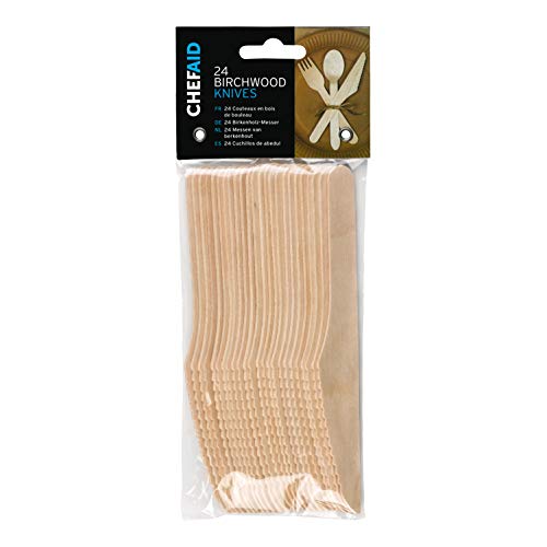 Chef Aid Wooden Knives 24 Piece Set - Sustainable And Stylish Birchwood Cutlery for Picnics, Parties, Weddings, and more - Biodegradable And Compostable, Sturdy And Durable, Chemical-Free
