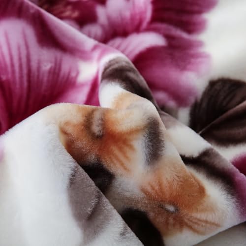 Image of JYK Korean Mink Fleece Blanket King Size 83'' x 91'', 5.7 Pounds - 2 Ply Reversible Silky Soft Plush Warm, Comfy Bed Blanket, Luxurious Blanket for All Seasons - Blue /Purple Peony