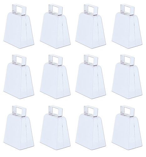 Beistle White Cowbells, Pack of 12, Metal Noise Makers for