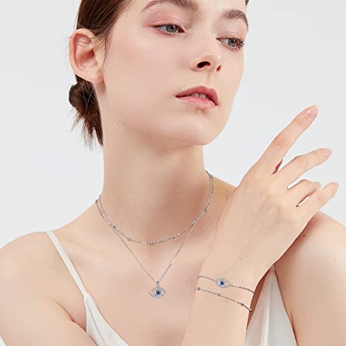 Collier mauvais oeil protection argent 925 ajustable double rang