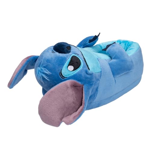 Disney Lilo & Stitch 3D Character Slippers for Adults - Plush House Shoes Cozy Fuzzy Indoor Scuff Slip-Ons Blue Size 7/8 Women
