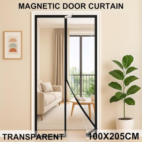 Image of Royalkart Transparent PVC Magnetic Door Curtain | Hands Free Self-Closing Screen | Blocks Insects & Outside Dust | Clear See-Through Screen for Home, Kitchen, AC Room, Shop | Door Size- 100cm x 205cm