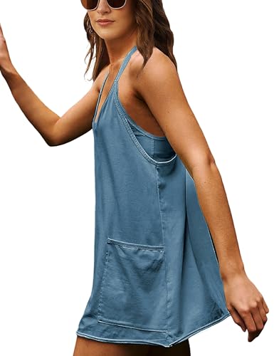 Image of Lianlive Women Athletic Mini Dresses Built-in Shorts Set Summer Sleeveless Sundress Hot Shot Mini Dress