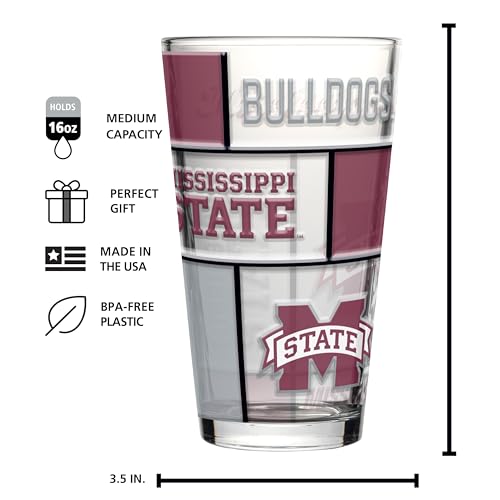 Image of Logo Brands NCAA oz Stained Glass Pint Glass - 3D Embossed Logo & Bold Team Colors - Durable Sports Fan Beer Glass for Home, Bar & Tailgates