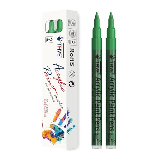 Tfive Green Paint Pens - 2 Pack Acrylic Permanent Markers, 0.7Mm Extra Fine Tip For Art Projects, Drawing, Rock Painting, Ceramic, Glass, Wood, Plastic, Metal, Canvas Diy Crafts
