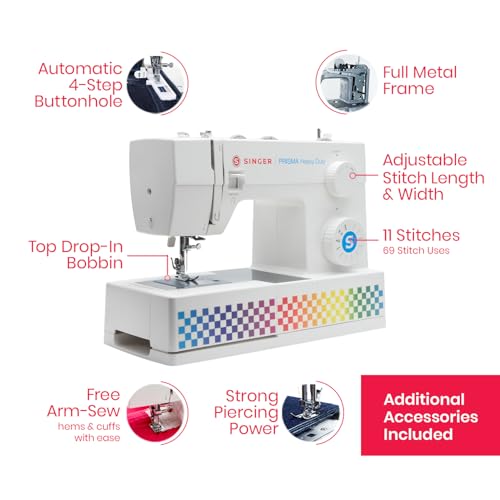 Image of SINGER 4411 PRISMA High Speed Heavy Duty Sewing Machine with Accessories | 11 stitches deliver 69 applications, 50% more power for denim and canvas, metal frame, 4-step buttonhole, 1100 stitches /min